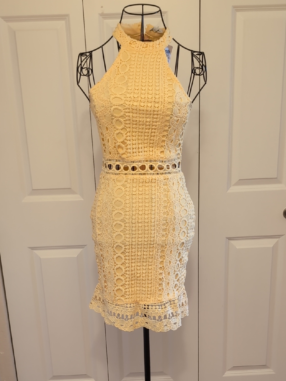 Charlotte Russe Yellow Crochet Halter Dress